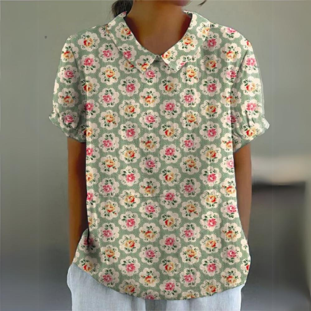 Lila™ - Dameskjorte med vintage blomsterprint Casual bomuld og hør