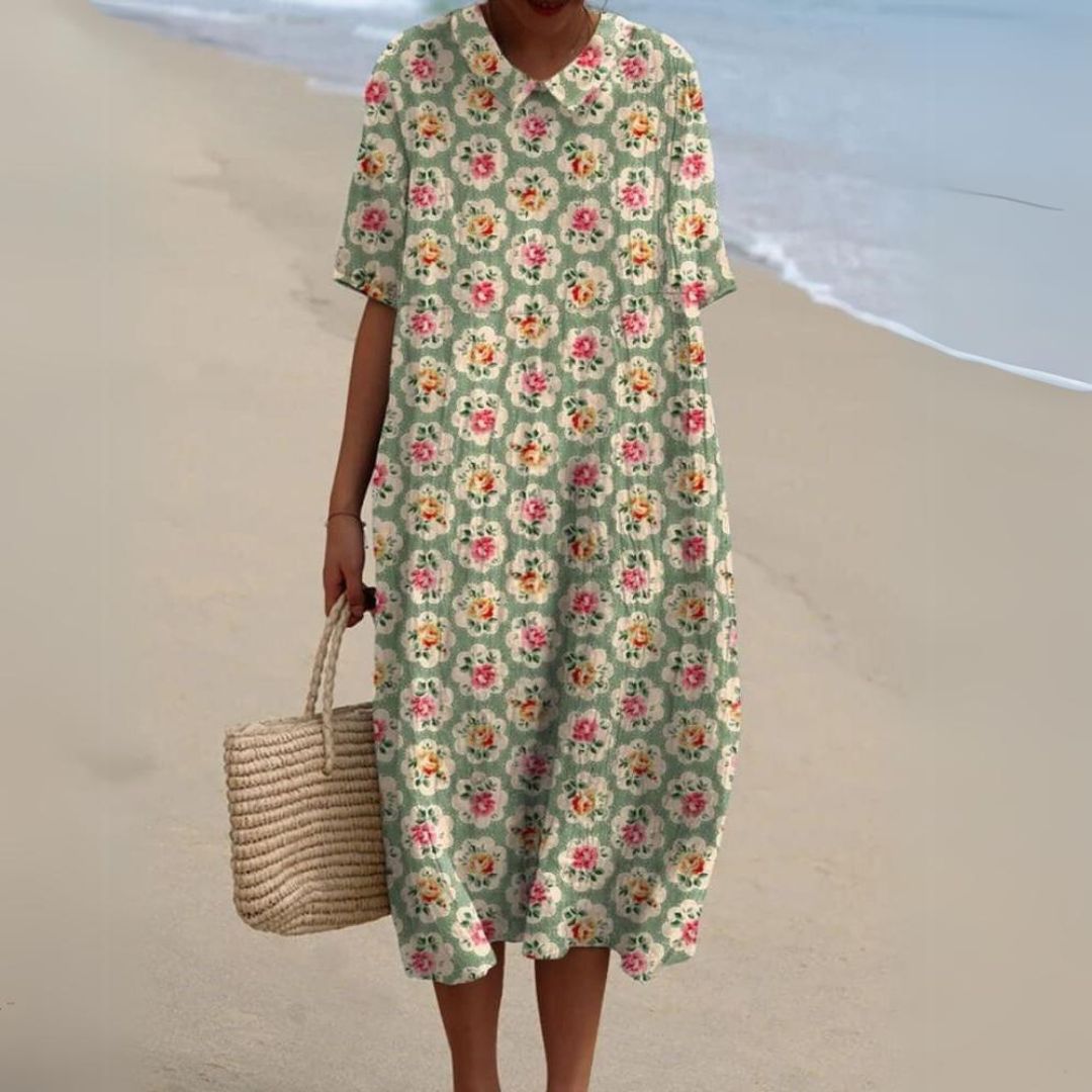 Amelia™ - Kvinders vintage blomsterkunsttryk Casual Flowy Kjole