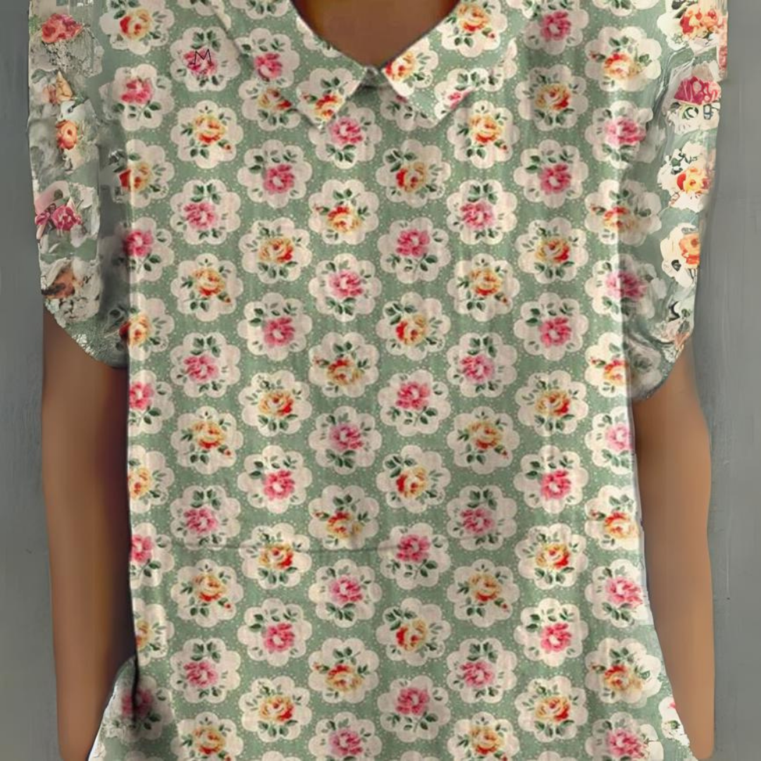 Lila™ - Dameskjorte med vintage blomsterprint Casual bomuld og hør