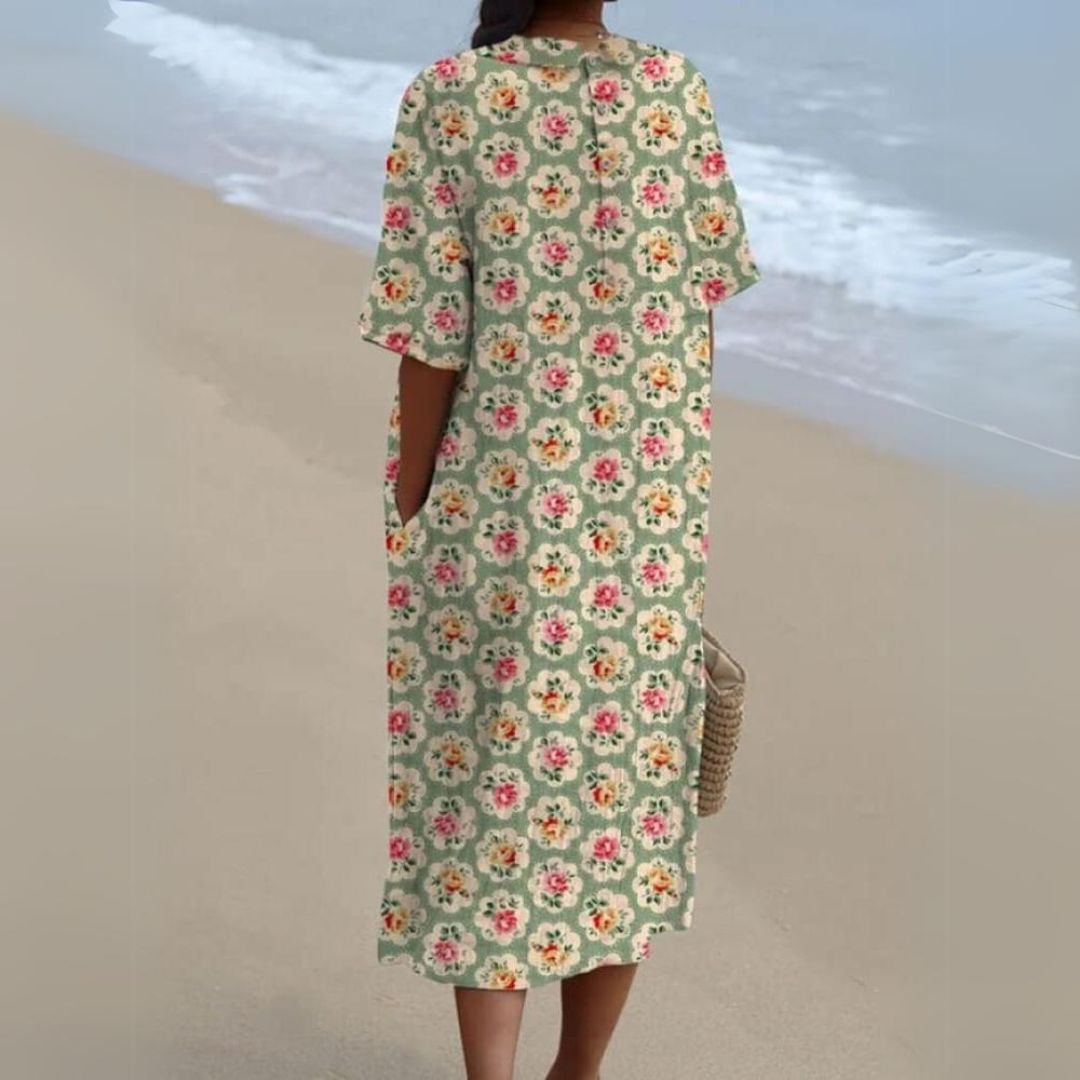 Amelia™ - Kvinders vintage blomsterkunsttryk Casual Flowy Kjole