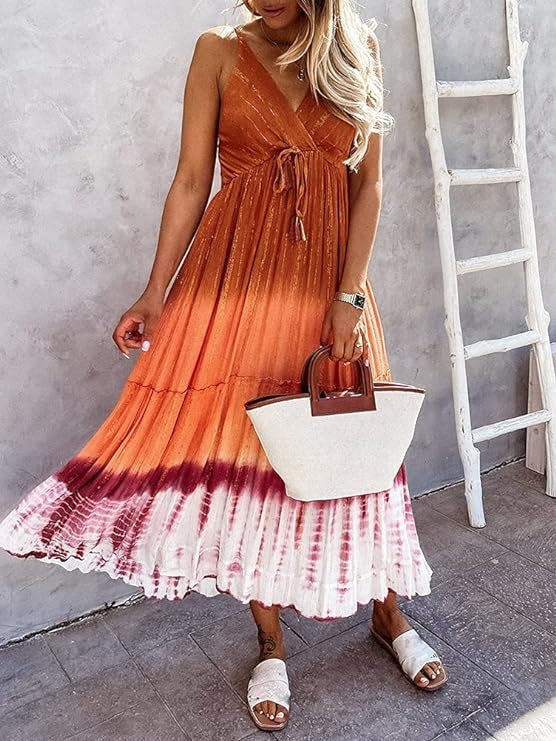 Sophia Loren™ Sunset Gradient V-Neck Maxi Dress med justerb