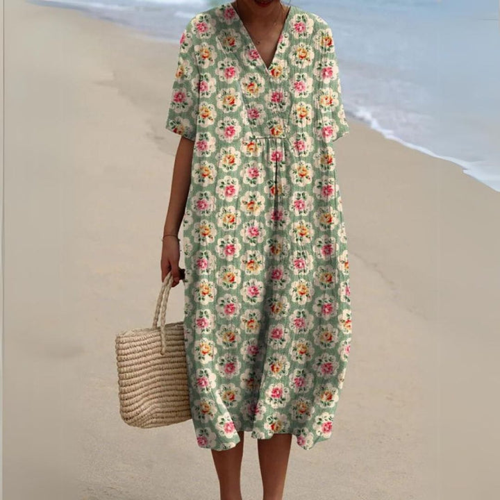 Amelia™ - Kvinders vintage blomsterkunsttryk Casual Flowy Kjole