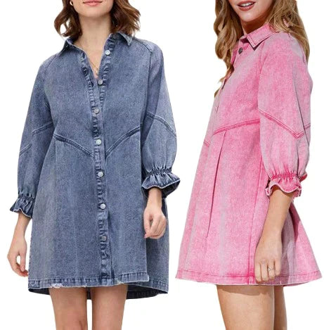 Amber's™ - Langærmet denimkjole