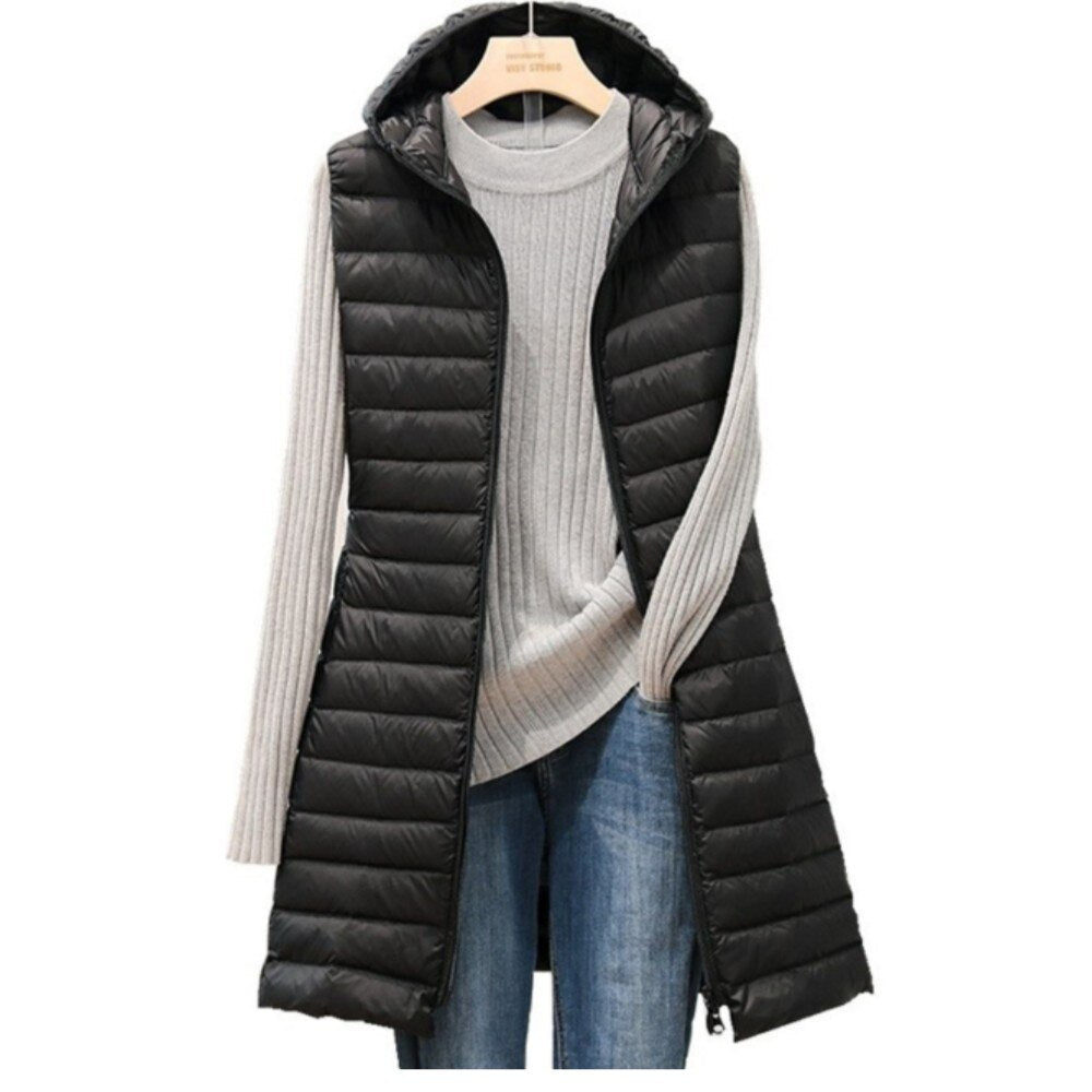 Maya™ - Den komfortable og moderigtige quiltede bodywarmer med lang hætte