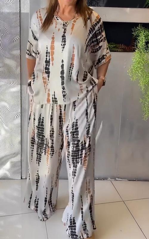 Aubrey™ - Casual todelt satin kostume med rund halsudskæring